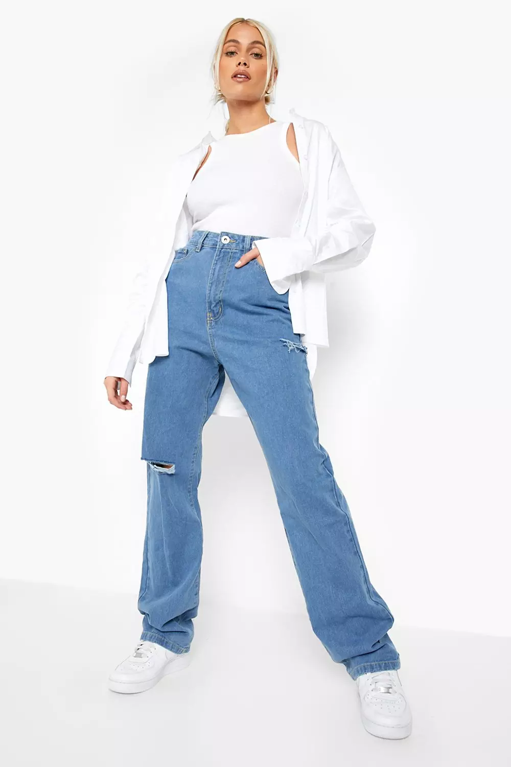 Boohoo tall ripped boyfriend clearance jeans